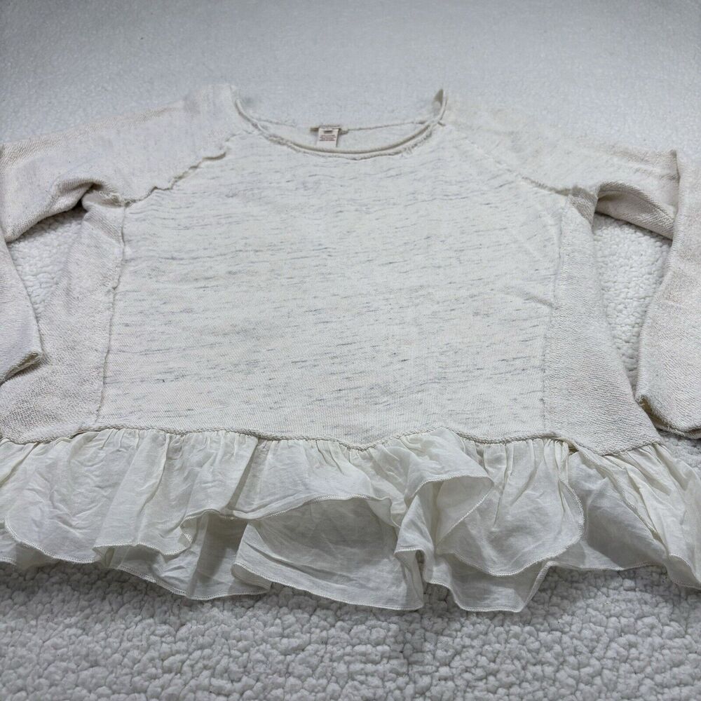 Sundance Cream Oatmeal Sweater Peplum Ruffle Sweatshirt Size L Heathered Layered - Picture 2 of 6